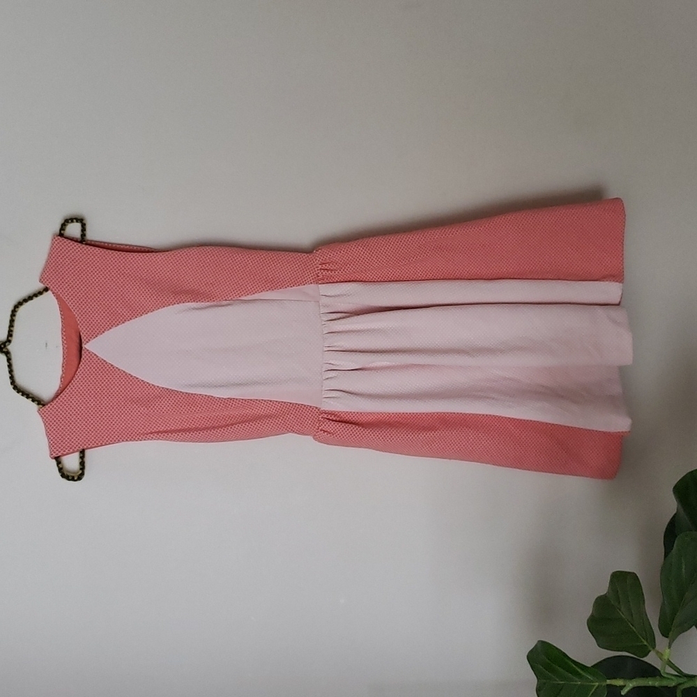 Lapina David Helwani two tone peach pink keyhole back skater dress, women's XS